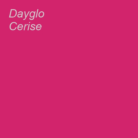 Dayglo Cerise color swatch in vibrant magenta pink, a bright square with white Dayglo Cerise text in the top-left corner