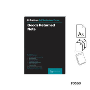f0560 rbe goods returned note pad triplicate a5