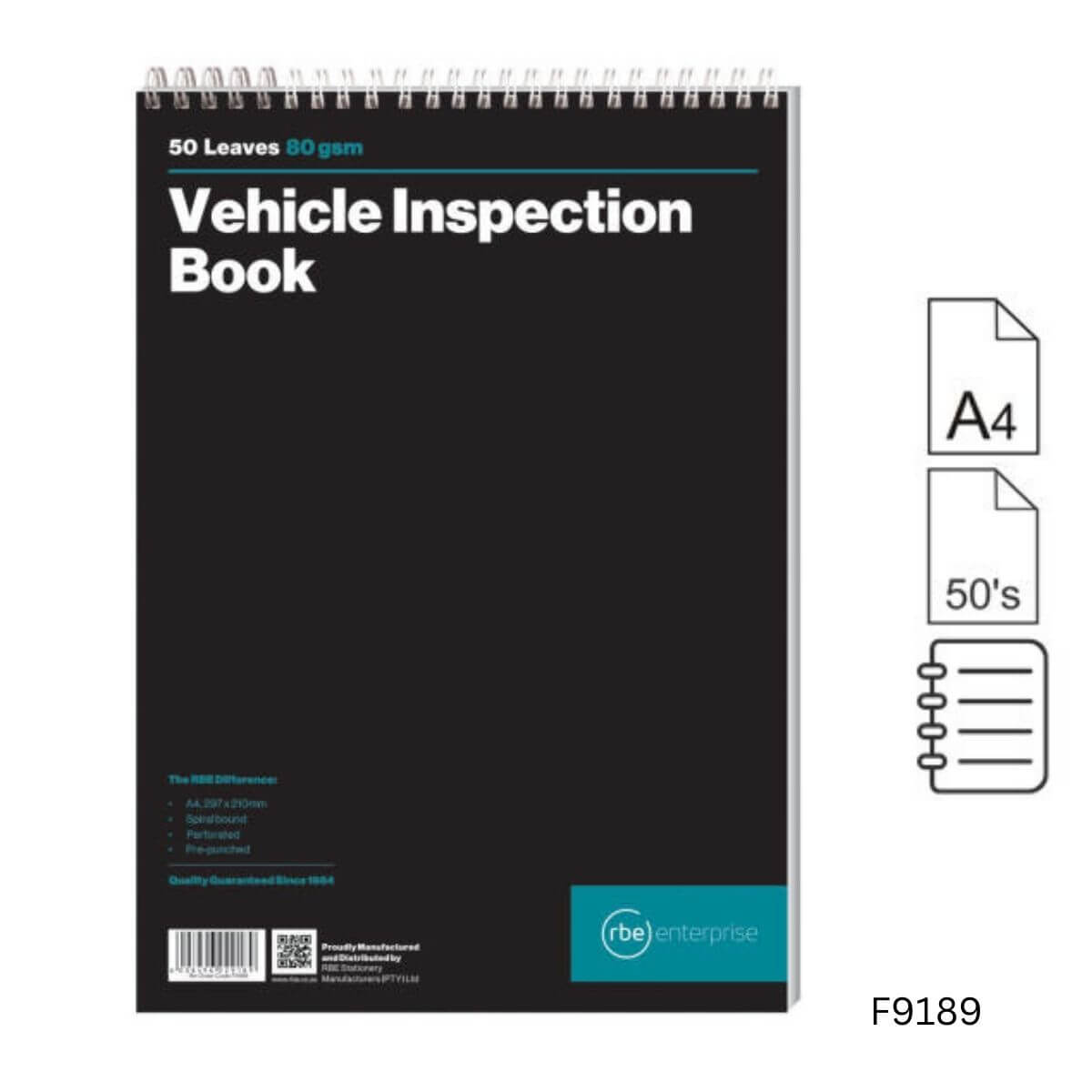 f9189 rbe vehicle inspection book a4 spiral bound