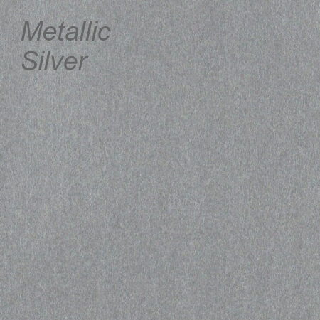 Metallic silver color swatch displaying a smooth and reflective surface texture.