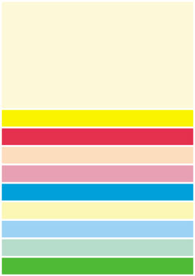 A Rainbow Exam Pad with stacked assorted colour bands and a pale writing area, arranged in a neat A4 layout for school notes and exams.