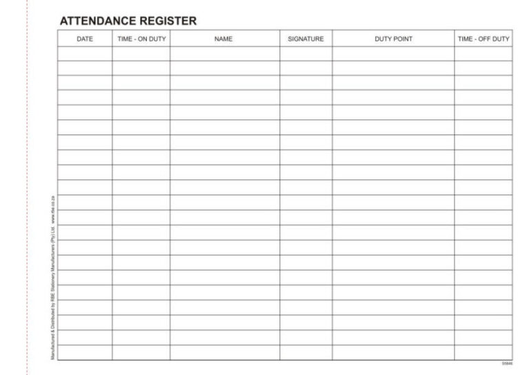 Security Personnel Attendance Register
