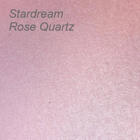 Textured rose quartz paper with a subtle shimmer effect, labeled 'Stardream Rose Quartz'.
